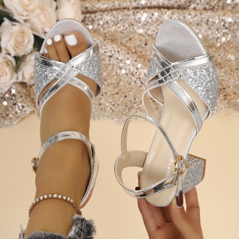 Ankle Strap Attachment - Женские босоножки на блочном каблуке, золотистые,